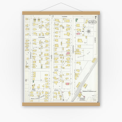 Old map wall art mockup — magnetic wood frame on white wall — Sanborn Fire Insurance Map from Hartford City, Blackford County, Indiana (1901), Sheet #0007