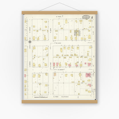 Old map wall art mockup — magnetic wood frame on white wall — Sanborn Fire Insurance Map from Savannah, Andrew County, Missouri (1916), Sheet #0004