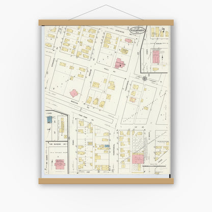 Old map wall art mockup — magnetic wood frame on white wall — Sanborn Fire Insurance Map from Benton Harbor, Berrien County, Michigan (1917), Sheet #0007