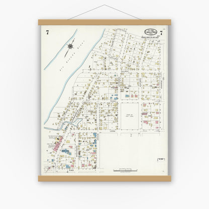 Old map wall art mockup — magnetic wood frame on white wall — Sanborn Fire Insurance Map from Eagle Pass, Maverick County, Texas (1924), Sheet #0007