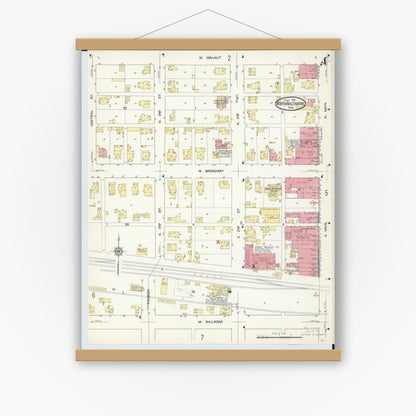 Old map wall art mockup — magnetic wood frame on white wall — Sanborn Fire Insurance Map from North Baltimore, Wood County, Ohio (1913), Sheet #0004