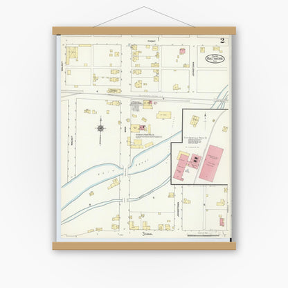 Old map wall art mockup — magnetic wood frame on white wall — Sanborn Fire Insurance Map from Baltimore, Fairfield County, Ohio (1910), Sheet #0002