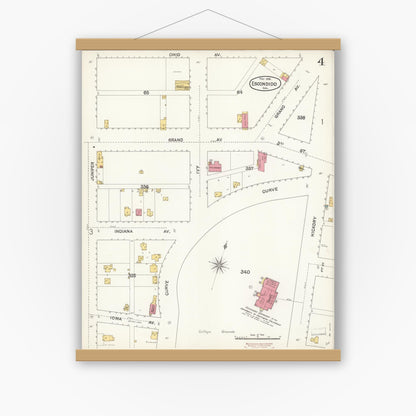 Old map wall art mockup — magnetic wood frame on white wall — Sanborn Fire Insurance Map from Escondido, San Diego County, California (1896), Sheet #0004