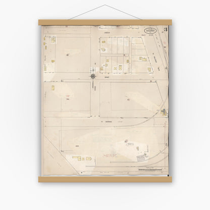 Old map wall art mockup — magnetic wood frame on white wall — Sanborn Fire Insurance Map from Calexico, Imperial County, California (1949), Sheet #0003