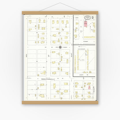 Old map wall art mockup — magnetic wood frame on white wall — Sanborn Fire Insurance Map from Osage, Mitchell County, Iowa (1911), Sheet #0002