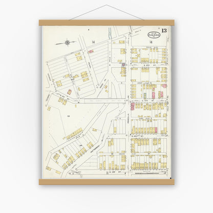 Old map wall art mockup — magnetic wood frame on white wall — Sanborn Fire Insurance Map from Duquesne, Allegheny County, Pennsylvania (1911), Sheet #0013