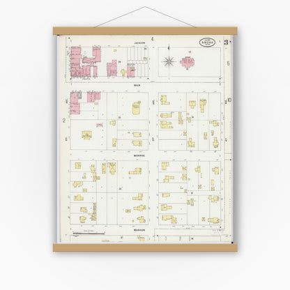 Old map wall art mockup — magnetic wood frame on white wall — Sanborn Fire Insurance Map from Anoka, Anoka County, Minnesota (1898), Sheet #0003