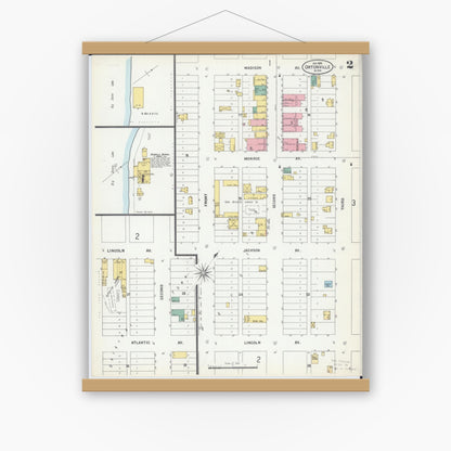 Old map wall art mockup — magnetic wood frame on white wall — Sanborn Fire Insurance Map from Ortonville, Big Stone County, Minnesota (1899), Sheet #0002