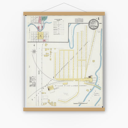 Old map wall art mockup — magnetic wood frame on white wall — Sanborn Fire Insurance Map from New Richmond, St. Croix County, Wisconsin (1892) - Complete Map Set