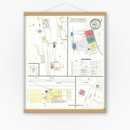 Old map wall art mockup — magnetic wood frame on white wall — Sanborn Fire Insurance Map from Wapello, Louisa County, Iowa (1909), Sheet #0001