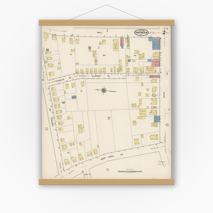 Old map wall art mockup — magnetic wood frame on white wall — Sanborn Fire Insurance Map from Huntington, Suffolk County, New York (1922) - Complete Map Set