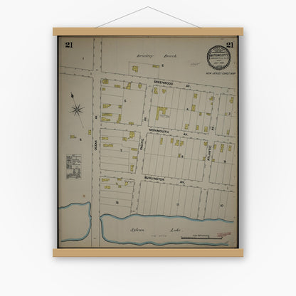Old map wall art mockup — magnetic wood frame on white wall — Sanborn Fire Insurance Map from New Jersey Coast, New Jersey Coast, New Jersey (1890), Sheet #0021