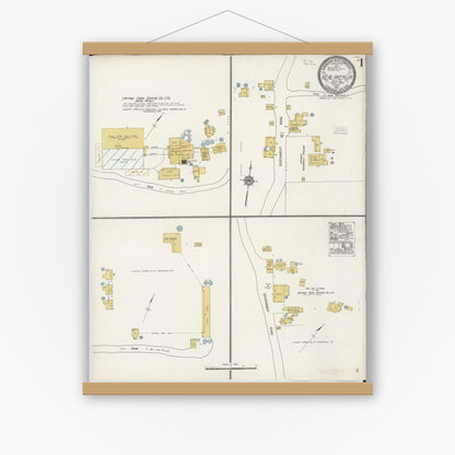 Old map wall art mockup — magnetic wood frame on white wall — Sanborn Fire Insurance Map from Kealakekua, Hawaii County, Hawaii (1921), Sheet #0001