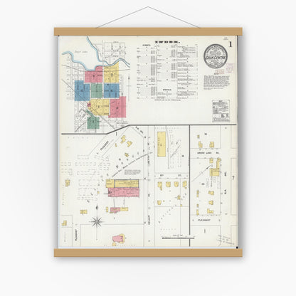 Old map wall art mockup — magnetic wood frame on white wall — Sanborn Fire Insurance Map from Sauk Centre, Stearns County, Minnesota (1903) - Complete Map Set