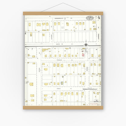 Old map wall art mockup — magnetic wood frame on white wall — Sanborn Fire Insurance Map from Fullerton, Orange County, California (1911), Sheet #0005