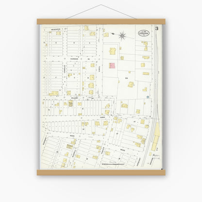 Old map wall art mockup — magnetic wood frame on white wall — Sanborn Fire Insurance Map from Graham, Tazewell County, Virginia (1908), Sheet #0003