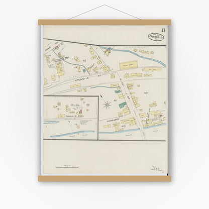 Old map wall art mockup — magnetic wood frame on white wall — Sanborn Fire Insurance Map from Franklin, Venango County, Pennsylvania (1888), Sheet #0008
