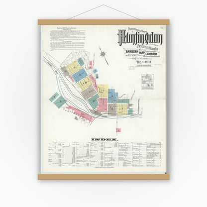 Old map wall art mockup — magnetic wood frame on white wall — Sanborn Fire Insurance Map from Huntingdon, Huntingdon County, Pennsylvania (1911) - Complete Map Set