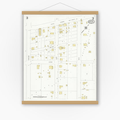 Old map wall art mockup — magnetic wood frame on white wall — Sanborn Fire Insurance Map from Dayton, Liberty County, Texas (1927), Sheet #0003