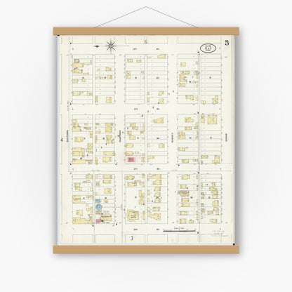 Old map wall art mockup — magnetic wood frame on white wall — Sanborn Fire Insurance Map from Ely, Saint Louis County, Minnesota (1906), Sheet #0005