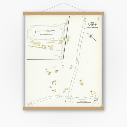 Old map wall art mockup — magnetic wood frame on white wall — Sanborn Fire Insurance Map from Lancaster, Worcester County, Massachusetts (1910), Sheet #0005