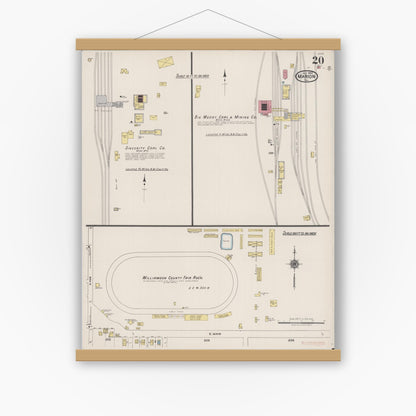 Old map wall art mockup — magnetic wood frame on white wall — Sanborn Fire Insurance Map from Marion, Williamson County, Illinois (1922), Sheet #0020