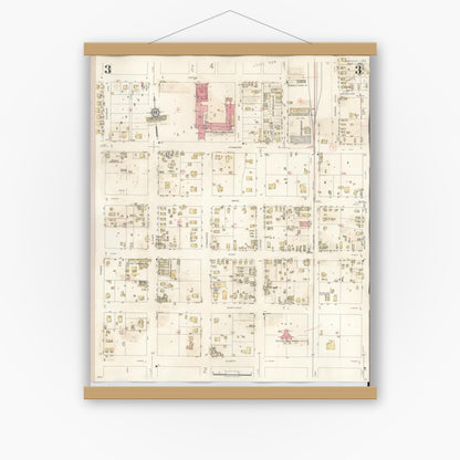 Old map wall art mockup — magnetic wood frame on white wall — Sanborn Fire Insurance Map from Refugio, Refugio County, Texas (1942), Sheet #0003