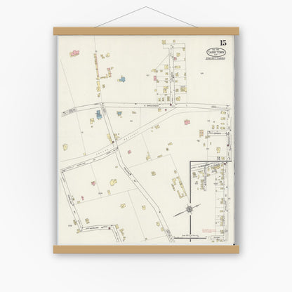 Old map wall art mockup — magnetic wood frame on white wall — Sanborn Fire Insurance Map from Tarrytown, Westchester County, New York (1915), Sheet #0015
