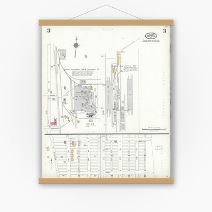 Old map wall art mockup — magnetic wood frame on white wall — Sanborn Fire Insurance Map from Koppel, Beaver County, Pennsylvania (1923), Sheet #0003