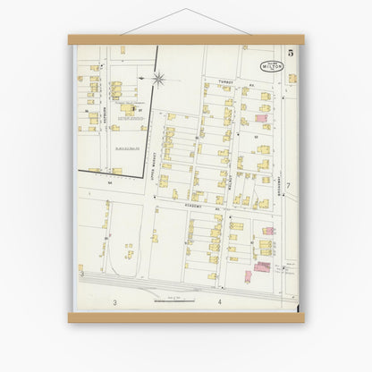 Old map wall art mockup — magnetic wood frame on white wall — Sanborn Fire Insurance Map from Milton, Northumberland County, Pennsylvania (1896), Sheet #0005