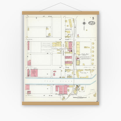 Old map wall art mockup — magnetic wood frame on white wall — Sanborn Fire Insurance Map from Pulaski, Pulaski County, Virginia (1920), Sheet #0005
