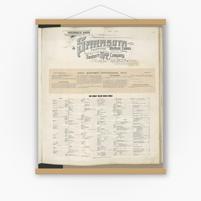 Old map wall art mockup — magnetic wood frame on white wall — Sanborn Fire Insurance Map from Sarasota, Sarasota County, Florida (1948), Sheet #0001