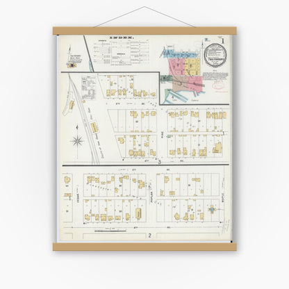 Old map wall art mockup — magnetic wood frame on white wall — Sanborn Fire Insurance Map from Two Harbors, Lake County, Minnesota (1897), Sheet #0001