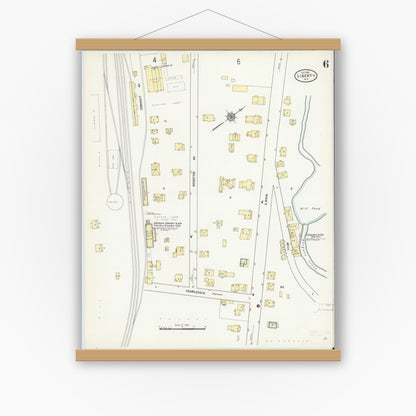 Old map wall art mockup — magnetic wood frame on white wall — Sanborn Fire Insurance Map from Liberty, Sullivan County, New York (1911), Sheet #0006