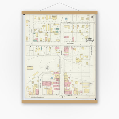 Old map wall art mockup — magnetic wood frame on white wall — Sanborn Fire Insurance Map from South Haven, Van Buren County, Michigan (1896), Sheet #0003