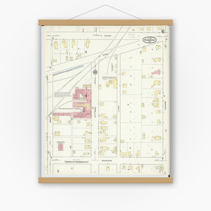 Old map wall art mockup — magnetic wood frame on white wall — Sanborn Fire Insurance Map from Wilmington, Clinton County, Ohio (1914), Sheet #0006