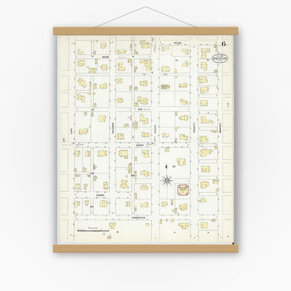 Old map wall art mockup — magnetic wood frame on white wall — Sanborn Fire Insurance Map from Decatur, Wise County, Texas (1907), Sheet #0006