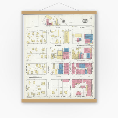 Old map wall art mockup — magnetic wood frame on white wall — Sanborn Fire Insurance Map from Lake City, Wabasha County, Minnesota (1921), Sheet #0004