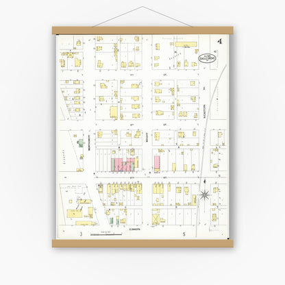 Old map wall art mockup — magnetic wood frame on white wall — Sanborn Fire Insurance Map from Eagle Grove, Wright County, Iowa (1900), Sheet #0004
