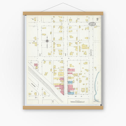 Old map wall art mockup — magnetic wood frame on white wall — Sanborn Fire Insurance Map from Genoa, Ottawa County, Ohio (1910), Sheet #0002