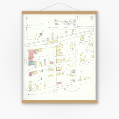 Old map wall art mockup — magnetic wood frame on white wall — Sanborn Fire Insurance Map from Dayton, Liberty County, Texas (1943), Sheet #0003
