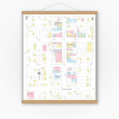 Old map wall art mockup — magnetic wood frame on white wall — Sanborn Fire Insurance Map from Milford, Dickinson County, Iowa (1949), Sheet #0002