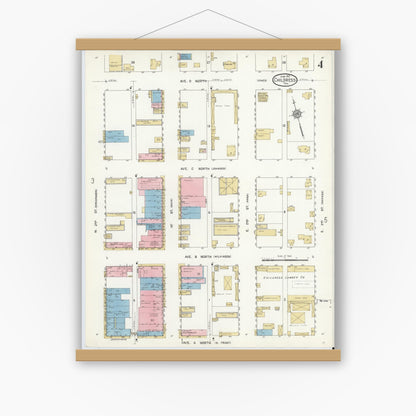 Old map wall art mockup — magnetic wood frame on white wall — Sanborn Fire Insurance Map from Childress, Childress County, Texas (1912), Sheet #0004