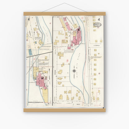 Old map wall art mockup — magnetic wood frame on white wall — Sanborn Fire Insurance Map from Marcellus, Onondaga County, New York (1937), Sheet #0004