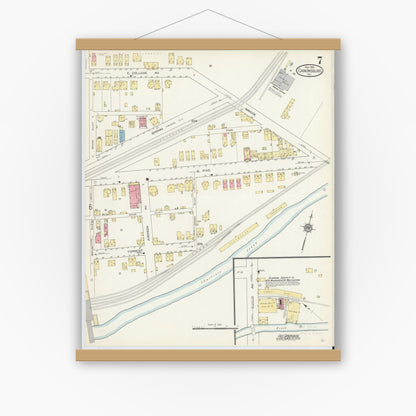 Old map wall art mockup — magnetic wood frame on white wall — Sanborn Fire Insurance Map from Canonsburg, Washington County, Pennsylvania (1913), Sheet #0007