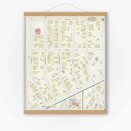 Old map wall art mockup — magnetic wood frame on white wall — Sanborn Fire Insurance Map from Carbondale, Lackawanna County, Pennsylvania (1896), Sheet #0005