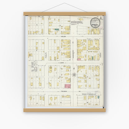 Old map wall art mockup — magnetic wood frame on white wall — Sanborn Fire Insurance Map from Newberry, Luce County, Michigan (1893) - Complete Map Set