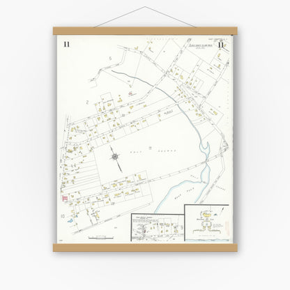 Old map wall art mockup — magnetic wood frame on white wall — Sanborn Fire Insurance Map from Easthampton, Suffolk County, New York (1936), Sheet #0011