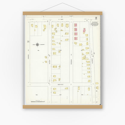 Old map wall art mockup — magnetic wood frame on white wall — Sanborn Fire Insurance Map from Newark, Wayne County, New York (1912) - Complete Map Set