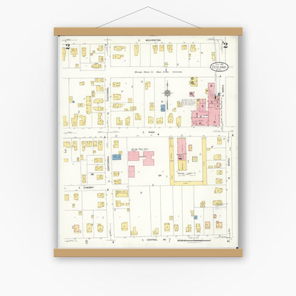 Old map wall art mockup — magnetic wood frame on white wall — Sanborn Fire Insurance Map from Zeeland, Ottawa County, Michigan (1923), Sheet #0002